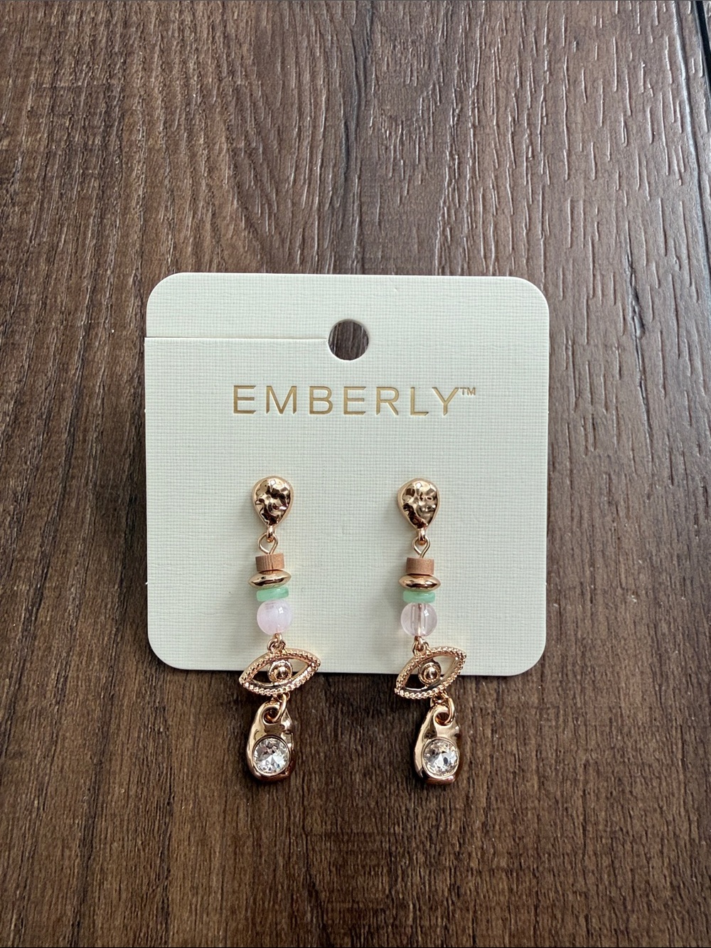 Emberly Gold Tone Bead And Wood Evil Eye Linear Earrings
